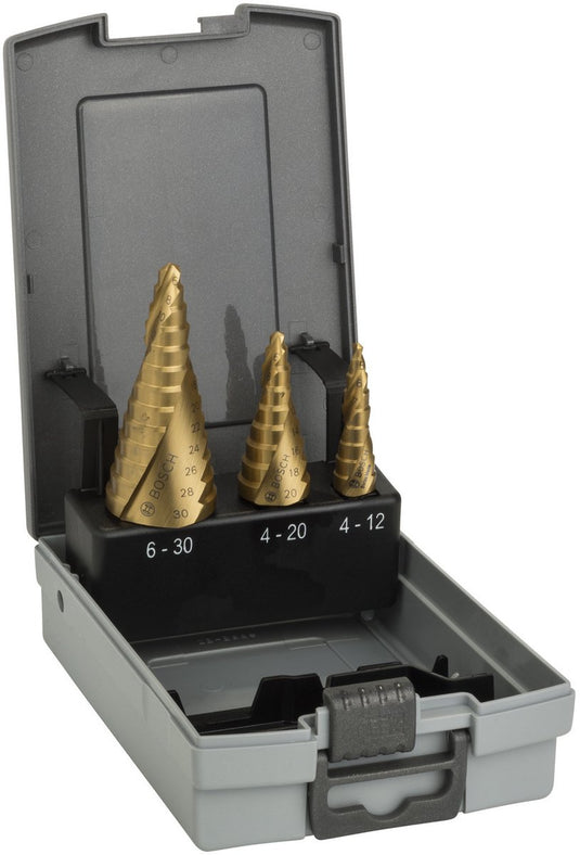 Bosch stappenboor hss-tin set, 3 st. 4-12 4-20 6-30 - 2608587...