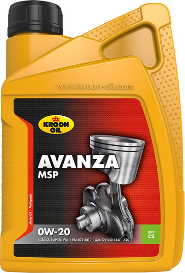 Kroon-oil avanza msp 0w-20 - synthetische motorolie - 1 liter - transparant