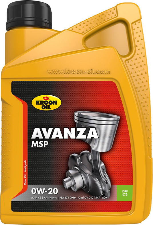 Kroon-oil - avanza msp 0w-20 - synthetische motorolie - 1 liter - transparant