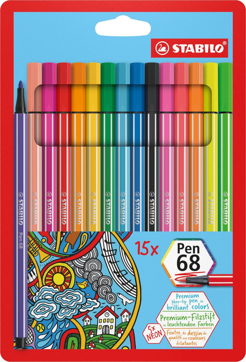 Afbeelding laden in galerijviewer, Stabilo pen 68 - viltstift - set met 15 stuks
