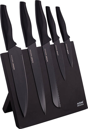 Altom design zwart magnetisch messenblok met 5 zwarte messen - ergonomische handgrepen - prachtig design - modern en elegant - met 5 zwarte messen