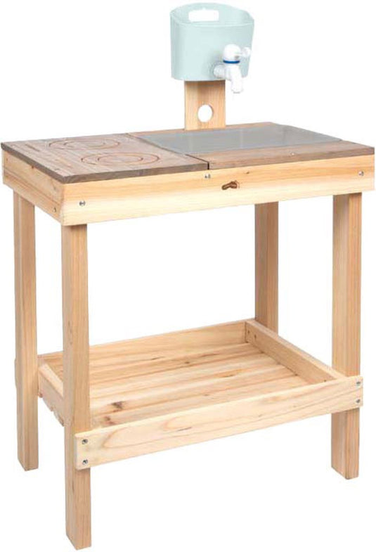 Small foot houten modderkeuken en speeltafel voor buitenplezier.