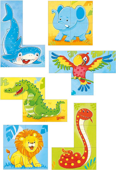 Goki houten blokpuzzel wilde dieren, 4st.