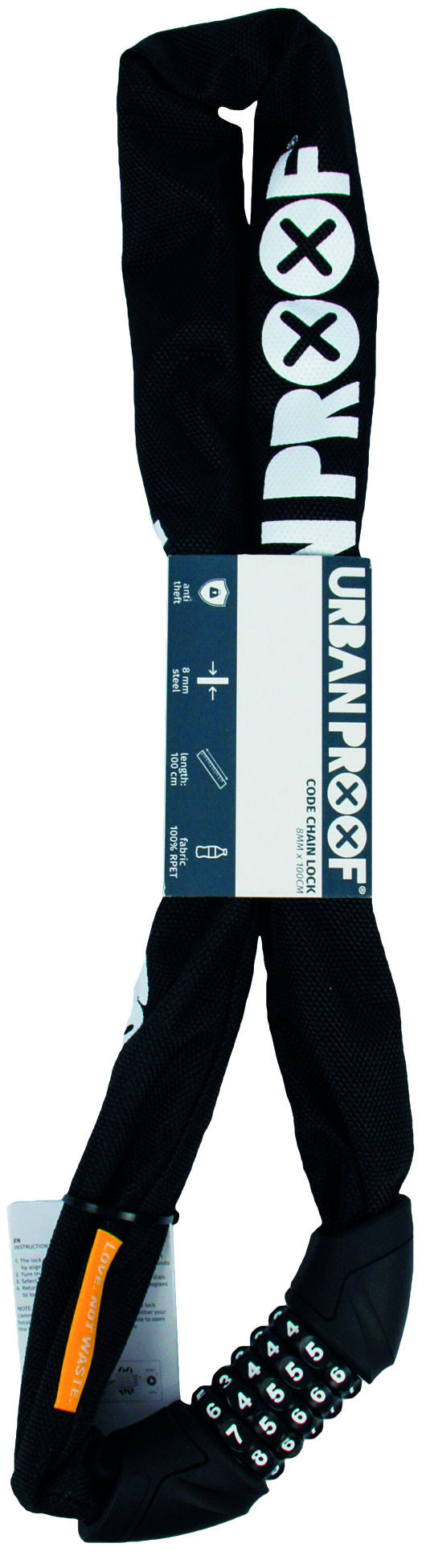 Load image into Gallery viewer, Urbanproof kettingslot met cijfercode 8mm*100cm zwart
