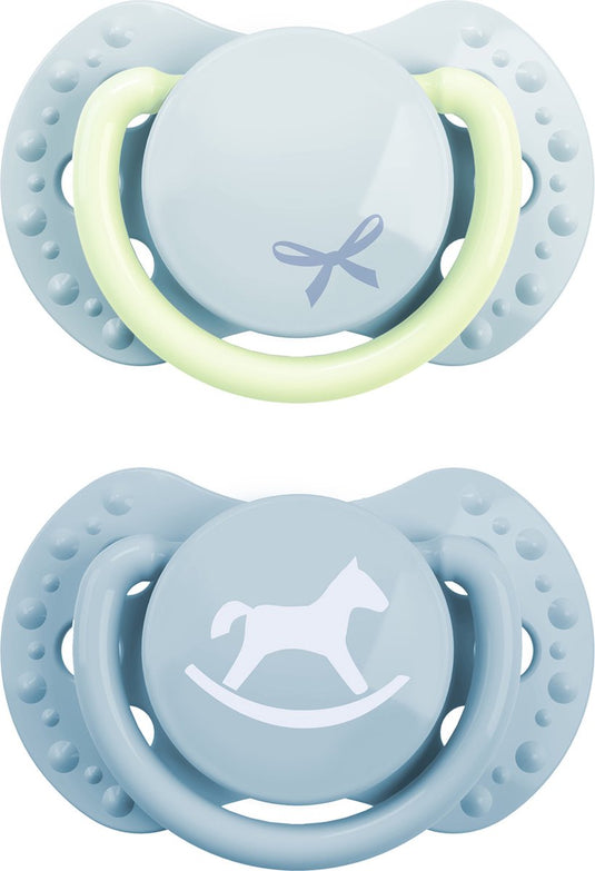 Difrax lovi fopspeen dynamisch - classy - newborn - lichtblauw glow in the dark - 2 stuks