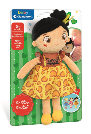 Clementoni zachte knuffelpop kitty kate - knuffel en pop voor baby en peuter - zacht kraamcadeau - wasbaar poppen speelgoed voor de allerkleinsten