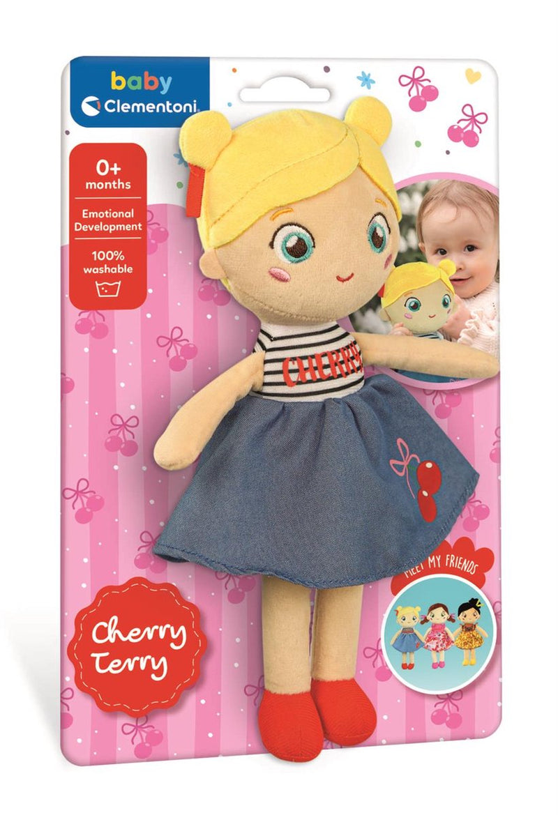 Afbeelding laden in galerijviewer, Clementoni zachte knuffelpop cherry terry - knuffel en pop voor baby en peuter - zacht kraamcadeau - wasbaar poppen speelgoed voor de allerkleinsten
