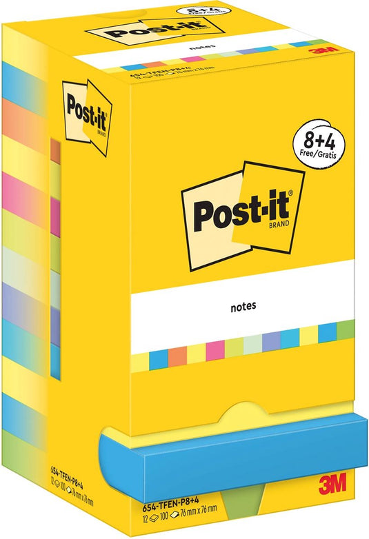 Post-it notes energetic | 100 vel | ft 76 x 76 mm | 8 + 4 gratis