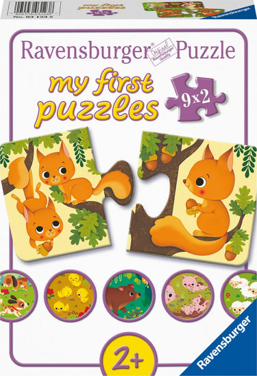 Ravensburger dieren en hun kleintjes - my first puzzles - 9x2 stukjes - kinderpuzzel