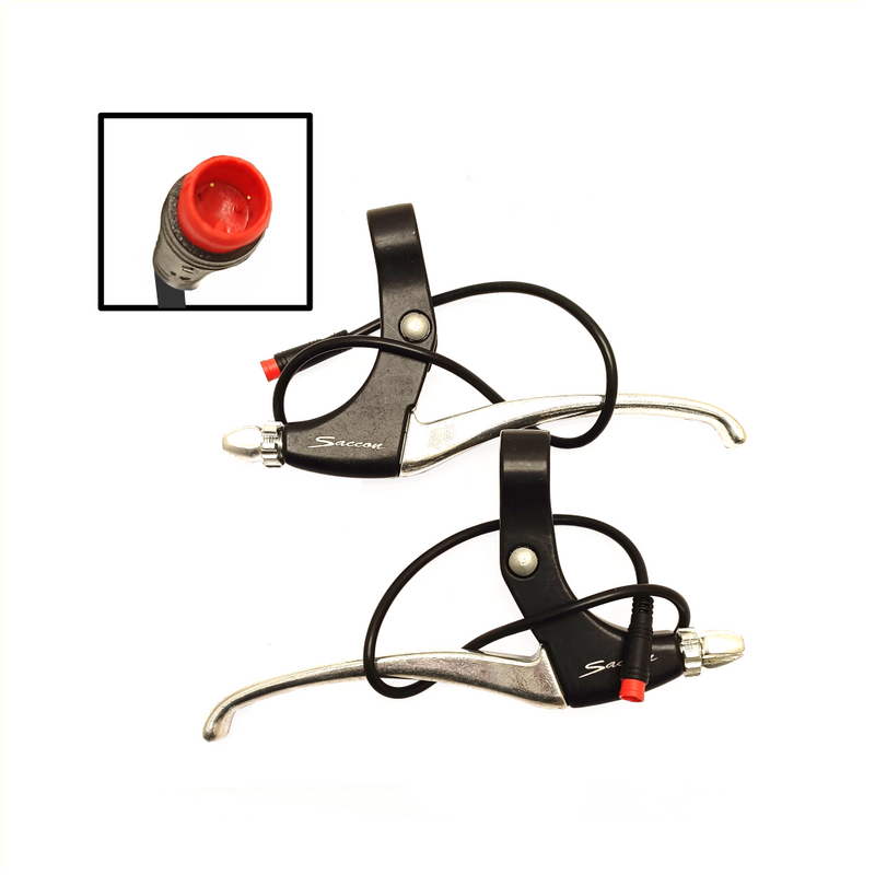 Afbeelding laden in galerijviewer, Saccon remhendel set voor e-bike met magnetische rem onderbrekings schakelaar. zwart zilver

