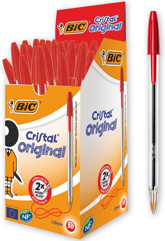 Bic cristal original balpennen - rood - doos van 50 stuks - medium punt 1 mm