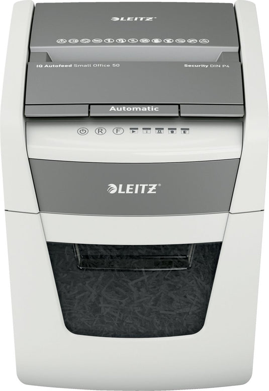 Leitz iq autofeed 50x automatische papierversnipperaar - p4 snippers - tot 50 vel - 20l - wit