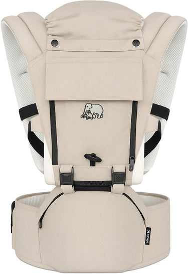 Deryan pack ergonomische draagzak - babydrager + opbergvakjes - zand