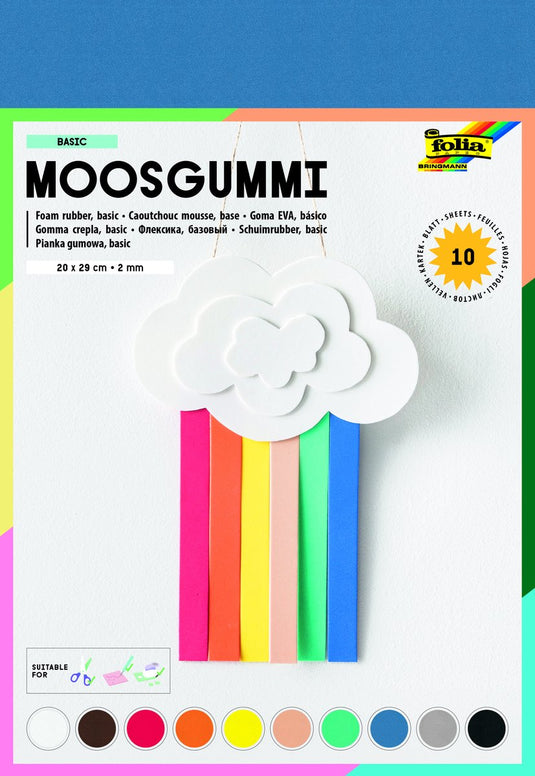 Folia mosgummi pak van 10 blad in 10 geassorteerde kleuren