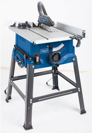 Scheppach zaagtafel hs100s - 2000w - ø250mm - met onderstel - uitschuifbaar werkblad - in hoogte en hoek verstelbaar - incl. 2x zaagbladen (24t en 48t), verstekgeleider, parallelgeleider duwstok