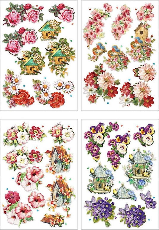 Creativ company 3d vellen - uitdrukvellen - kaarten maken - 3d bloemen en vogels - knipvellen voor 3d kaarten - creatieve vellen - papier vellen - uitdrukbare vellen - bloemen en vogel uitdrukvellen - 3d decoratie vellen- 21x30cm - 4 vellen