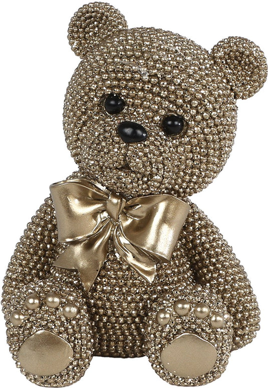 Van manen teddybeer sculptuur goud polystone decoratie 10x8x13cm.