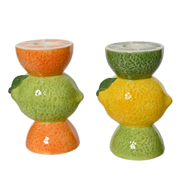 Decoris kandelaar fruit gestapeld 7,3x5,7x10.8cm dolomiet citrus