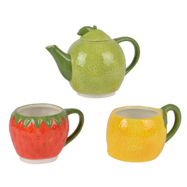 Decoris theeset fruit dolomiet 16.7x10.2x24cm theepot met 2 bekers sinaassappel limoen aardbei