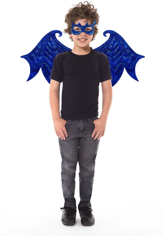 Little adventures - blauwe draak - vleugel en masker set