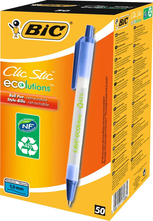 Bic balpen ecolutions clic stic - blauw - doos 50 stuks