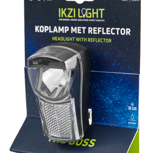 Ikzi Ikzilight koplamp The Boss, 1 witte led 20LUX. incl bracket en batterijen (hangverpakking)