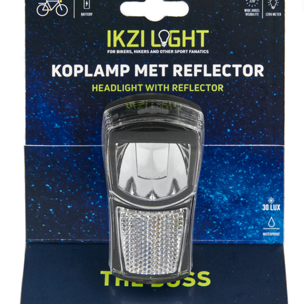 Ikzi Ikzilight koplamp The Boss, 1 witte led 20LUX. incl bracket en batterijen (hangverpakking)