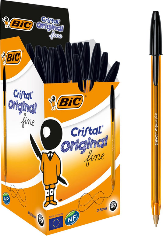 Bic balpen cristal fijn 0,3-0,5mm zwart luchtdoorlatende dop