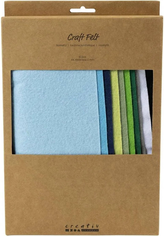 Creativ company hobbyvilt a4 dikte 2mm blauw en groen harmonie - 10st.