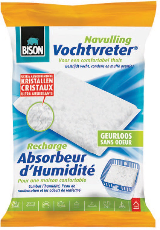 Bison vochtvreter® navulzak neutraal 450 g, geschikt voor vochvreter®, bestrijd hoge luchtvochtigheid, geen batterij nodig, ook geschikt voor caravans en campers