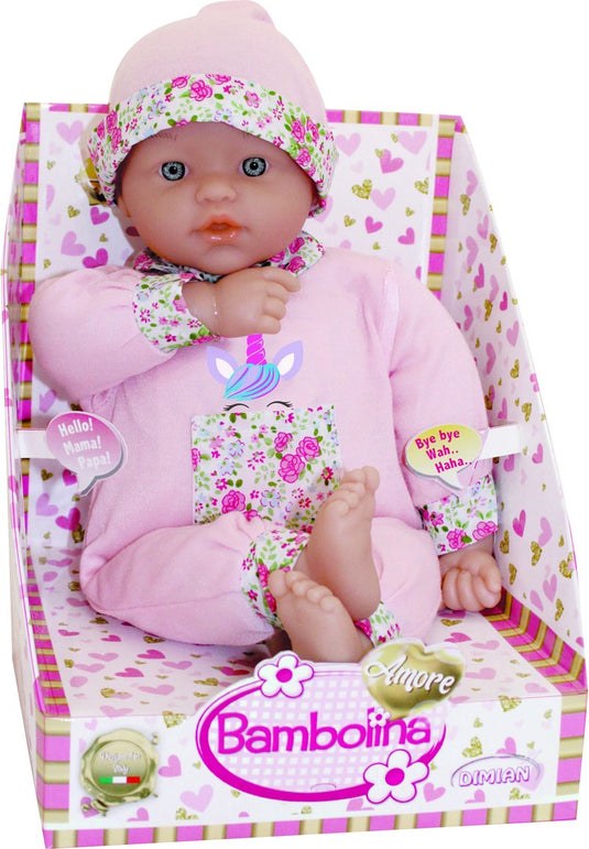 Dimian pop zacht met babygeluidjes - amore - 38 cm.