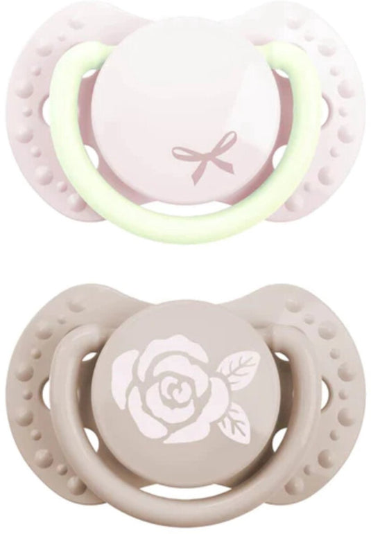 Difrax lovi fopspeen dynamisch - classy - newborn - lichtroze glow in the dark - 2 stuks