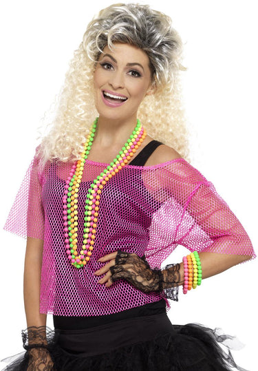 Smiffys visnet top neon roze - maat m l