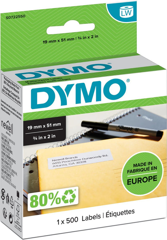 Dymo etiket 19x51mm multifunctioneel verwijderbaar 500