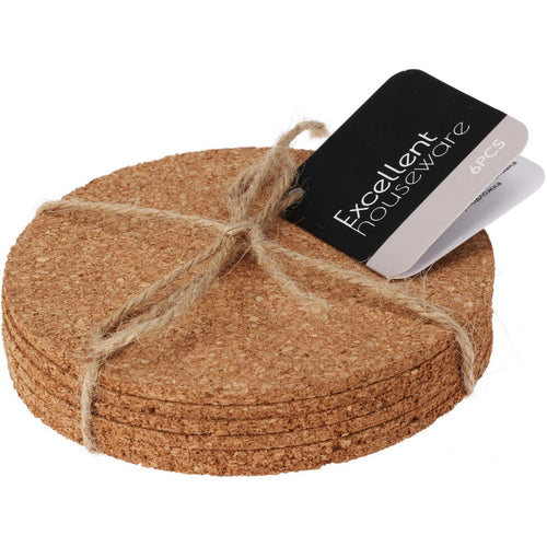 Excellent houseware onderzetter kurk set a 6 stuks rond