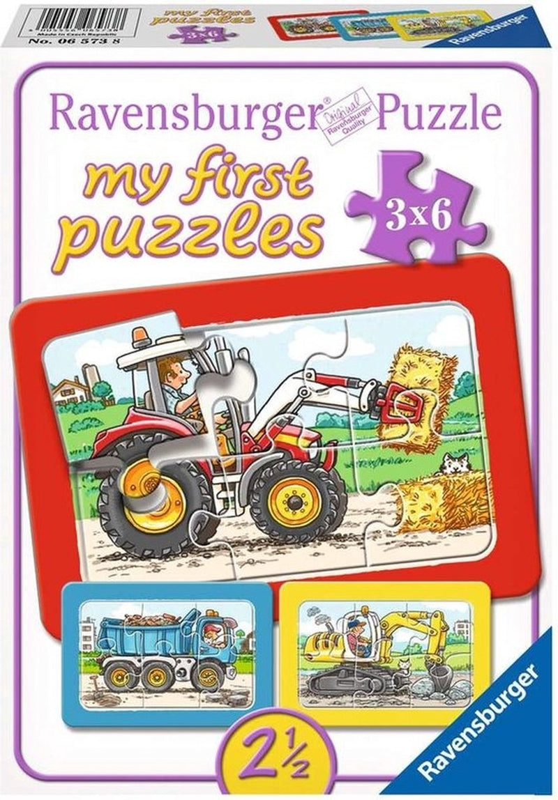 Afbeelding laden in galerijviewer, Ravensburger graafmachine, tractor en kiepauto- my first puzzels -3x6 stukjes - kinderpuzzel

