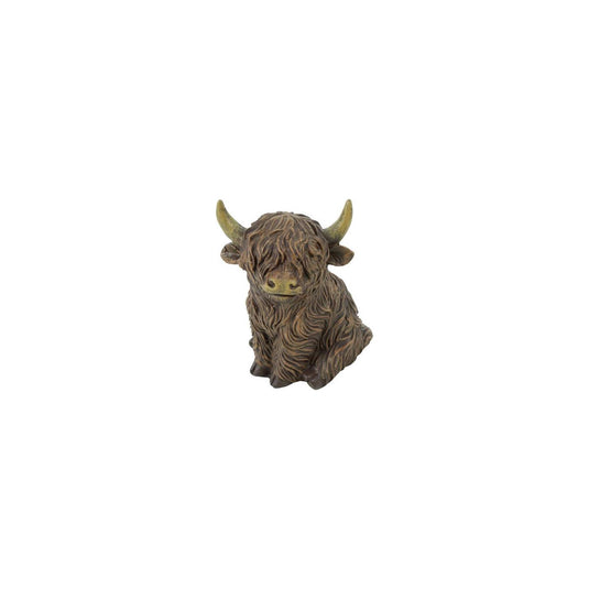 Country field countryfield beeld schotse hooglander zittend walker bruin polystone 8,5x6,5x10,5cm