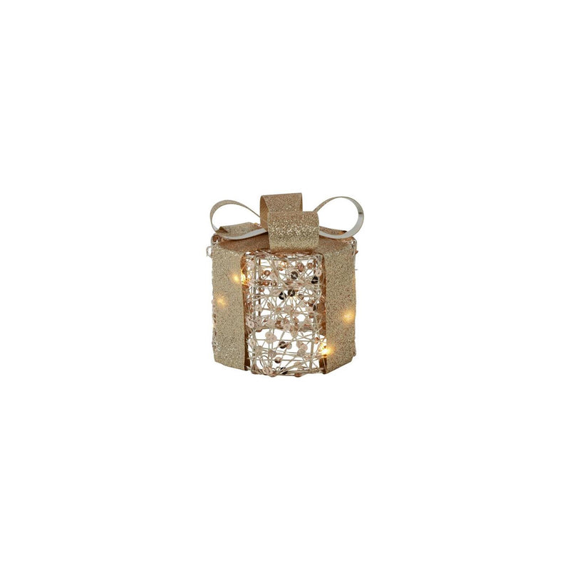 Afbeelding laden in galerijviewer, Country field countryfield kerstkado met 10 led lampjes pippa goud metaal ã˜10x11cm met timer, 2xaa
