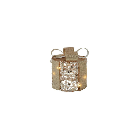 Country field countryfield kerstkado met 10 led lampjes pippa goud metaal ã˜10x11cm met timer, 2xaa