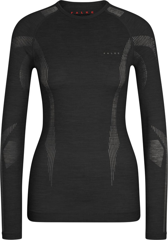 Falke wool-tech longsleeve sneldrogend wol functioneel functioneel shirt met lange mouwen dames zwart - maat xl