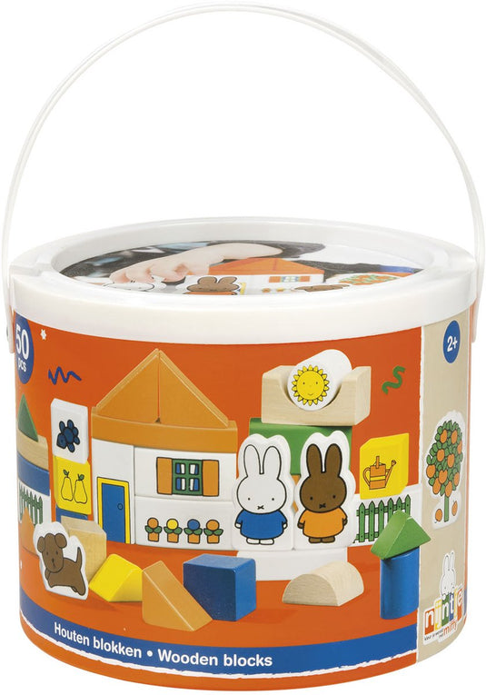 Bambolino nijntje blokkenton, houten blokken in opbergton - educatief speelgoed - peuter, kleuter - vanaf 2 jaar - toys