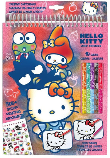 Hello kitty friends kleurset – creatief schetsboek met 5 kleurpotloden 300 stickers – teken- en knutselset