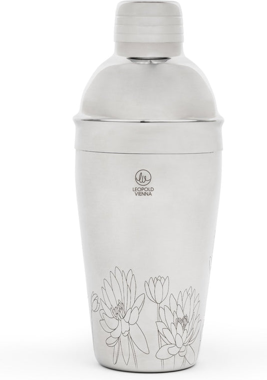 Leopold vienna - cocktail shaker 500ml rvs flowers - shakebeker - met lasergravure