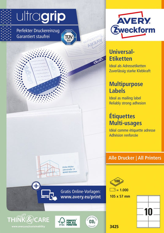 Merkloos sans marque etiket avery zweckform 3425 105x57mm wit 1000stuks