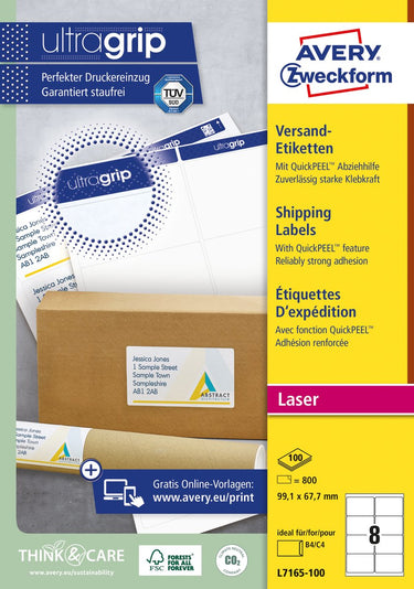Avery verzendetiketten voor laserprinters l7165-100 99,1x67,7mm