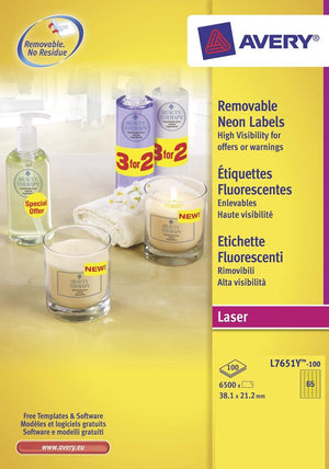 Avery neon etiketten, neon geel, 38,1 x 21,2 mm, afneembaar