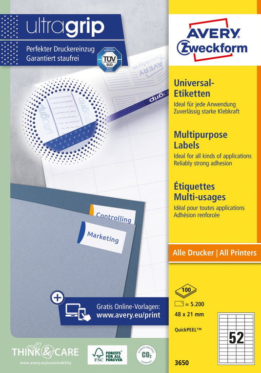 Merkloos sans marque huismerk avery 3650 universele etiket 48x21mm
