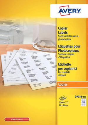 Avery kopieeretiket 70x26mm 100 vel 33 etiketten per vel wit
