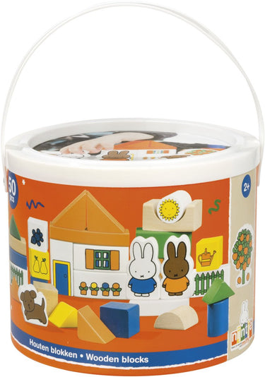 Bambolino nijntje blokkenton, houten blokken in opbergton - educatief speelgoed - peuter, kleuter - vanaf 2 jaar - toys