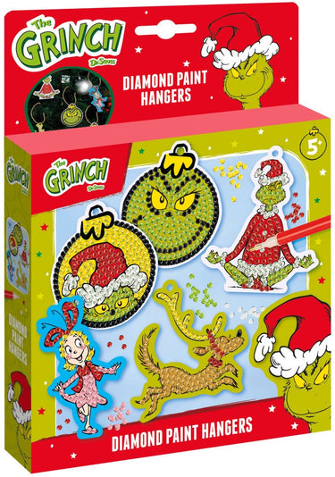 Totum the grinch - 5 diamond painting hangers maken - speelgoed jongens en meisjes vanaf 5 jaar - knutselset home deco
